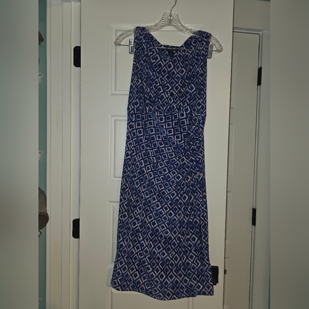 Lauren Ralph Lauren Navy and White Geometric Maxi Dress